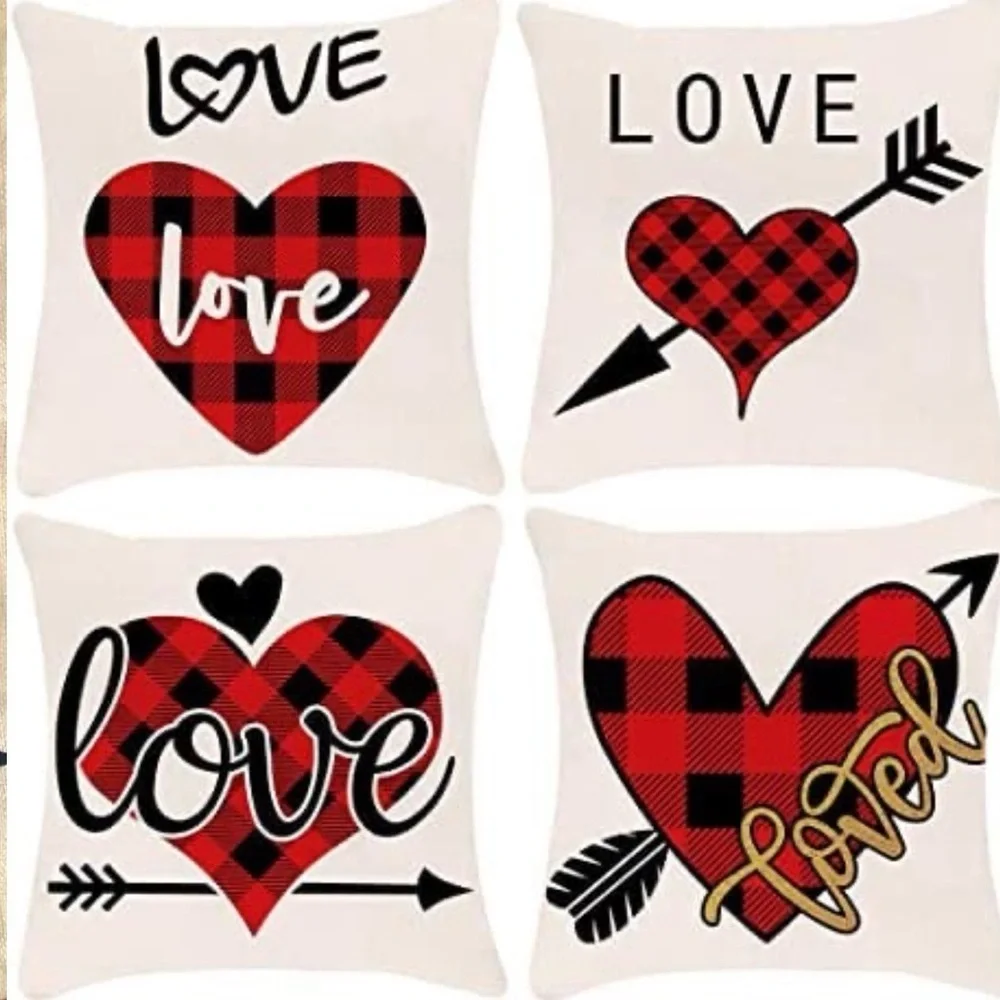 Plaid Heart Love Throw Pillow Covers